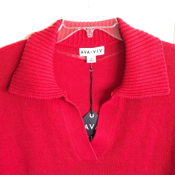 AVA & VIV Cotton Blend Sweater Long Sleeve V Neck Red NWT Women’s Plus Size 1X - Picture 2 of 15